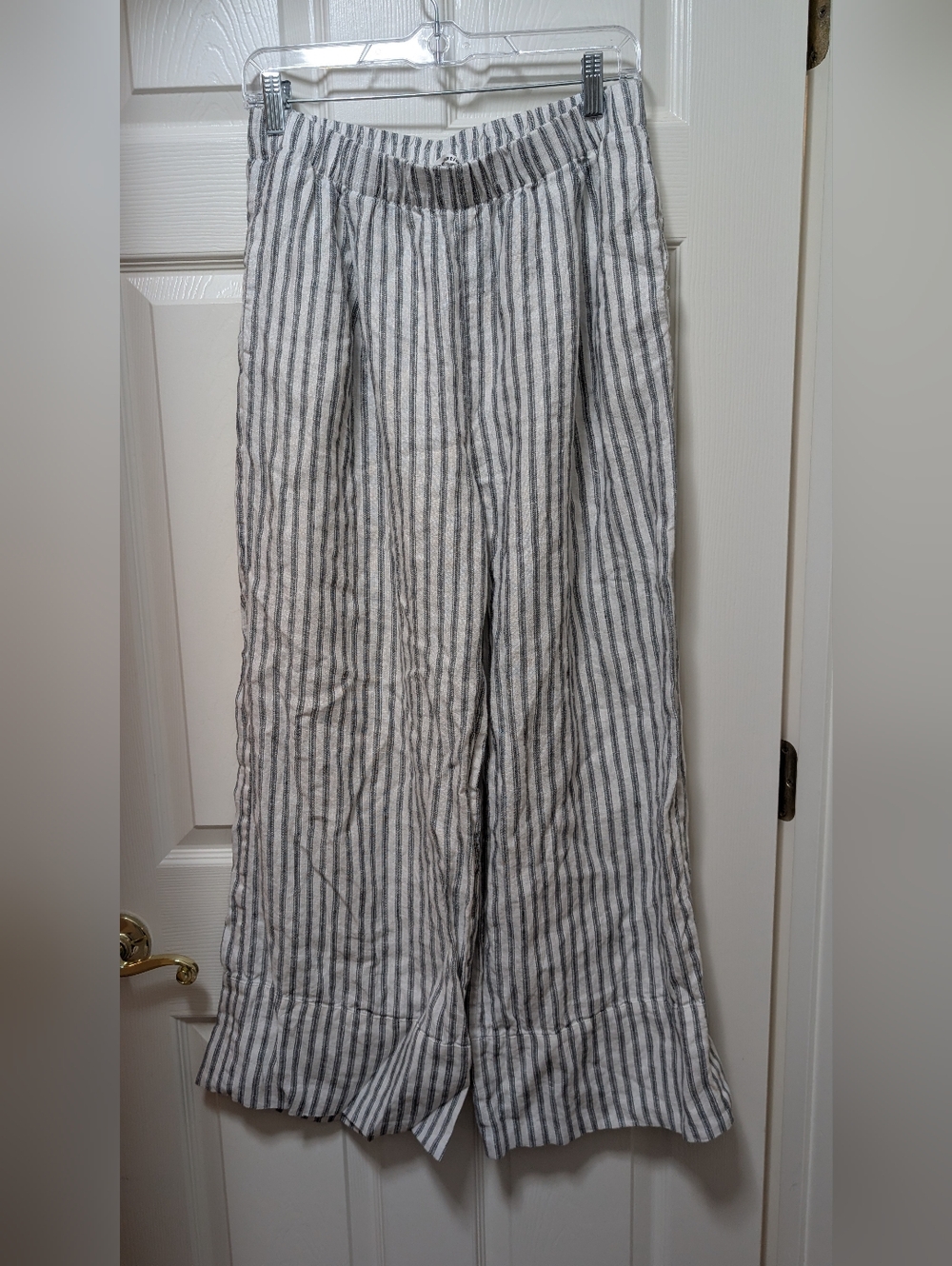 NWT Reformation Fernando Linen Wide Leg Pants Antibes Stripe Blue White Size M